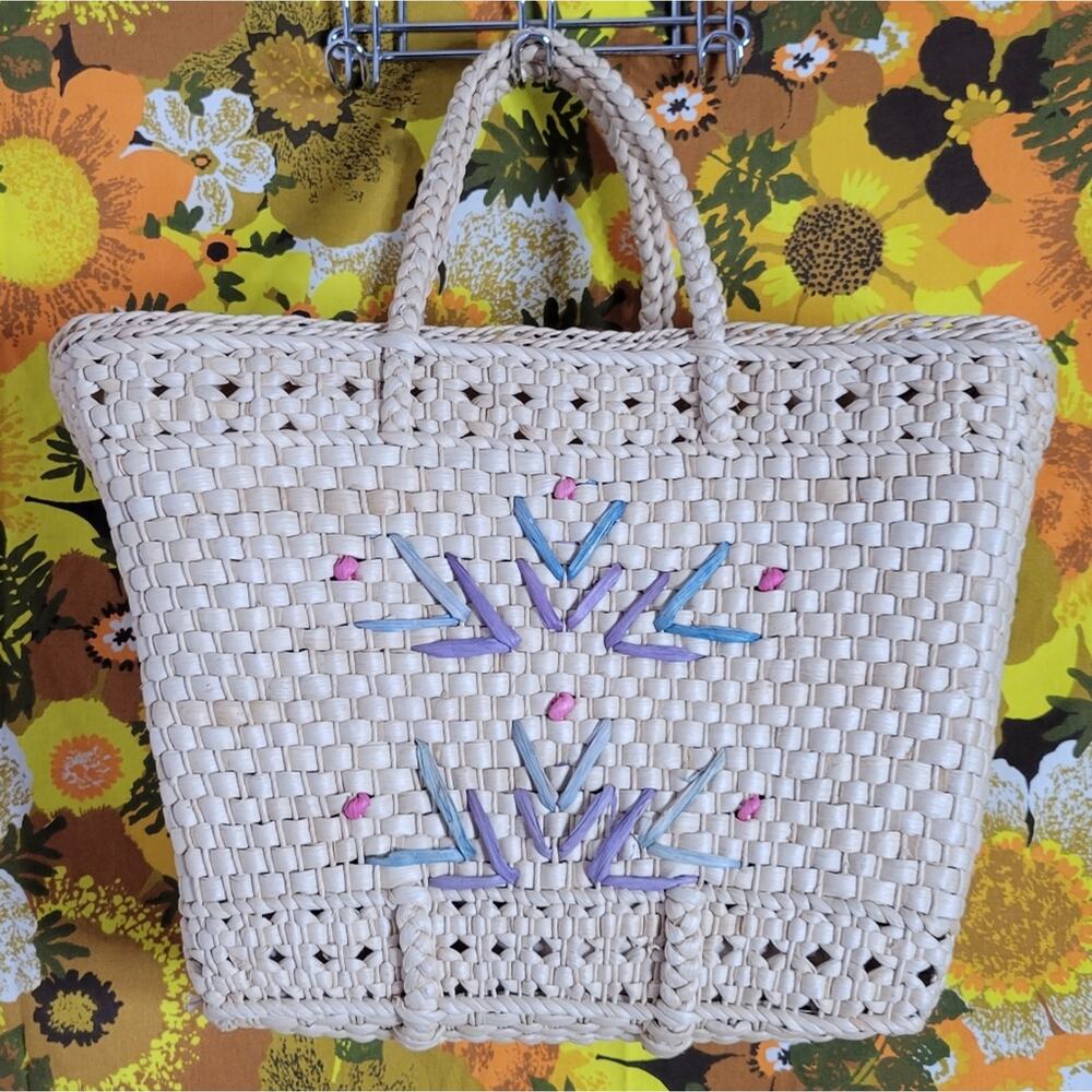 Vintage Straw Woven Wicker Tote Bag